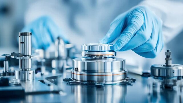 Engineer carefully realigning die components to ensure proper fit and function optimizing production efficiency on an assembly line.