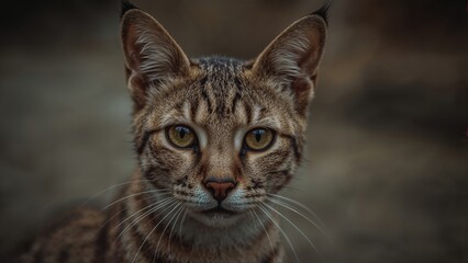 Close-up of a wildcat with sharp eyes and whiskers, focusing on the face. Wildlife and nature photography, big cats, animal portrait. The concept of wild animals and wildlife photography.