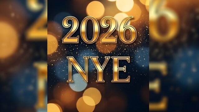 Vertical Poster Design for a New Year's Eve 2026 Celebration, Featuring Bold Golden Typography and Blurred Festive Lights. - Powered by Adobe