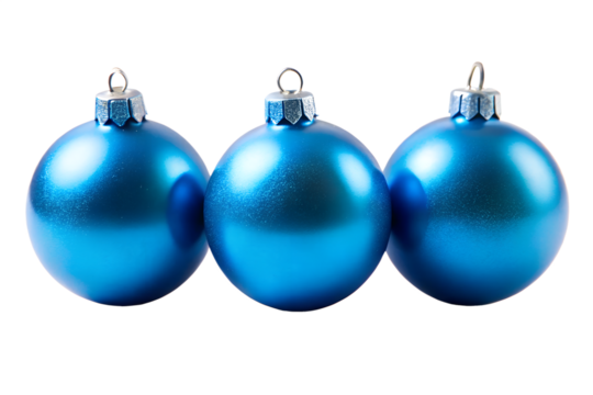 Blue Christmas baubles isolated on transparent background 