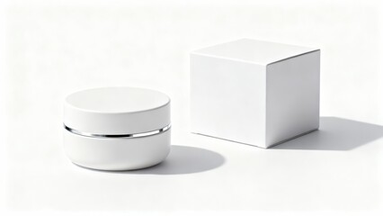 White cosmetic cream jar and box on a clean white background for mockup