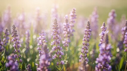 Obraz premium Lavender flowers in a field during sunlight with soft focus.