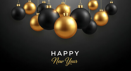 happy new year background, golden christmas balls