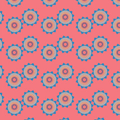  Mandala Floral Seamless Pattern on Pink Background