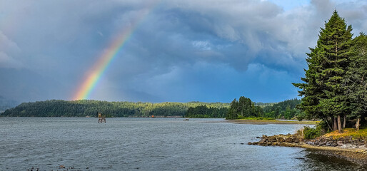 Rainbow arches over Columbia River Gorge