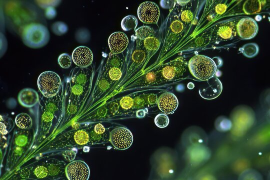Volvox Aureus Under Darkfield Microscopy Showcasing Daughter Colonies in Freshwater Habitat