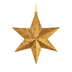 Gold glitter star christmas ornament isolated on transparent background