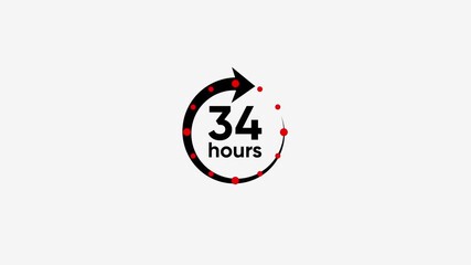 34 Hours Circular Arrow Icon with Red Dots Time Limit Deadline Countdown Concept Minimalist Graphic Animation