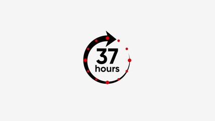 Thirty Seven Hours Countdown Timer Graphic Animation Circular Arrow Progress Indicator with Red Dots and White Background