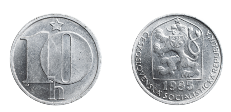 Czechoslovakia ten hellers coin on white isolated background