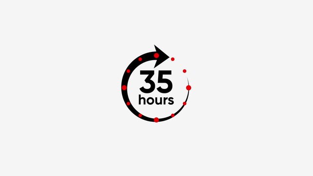 Animated 35 hours countdown timer graphic with circular arrow and red dots representing time progression and deadline urgency modern motion design element for project management and time sensitive
