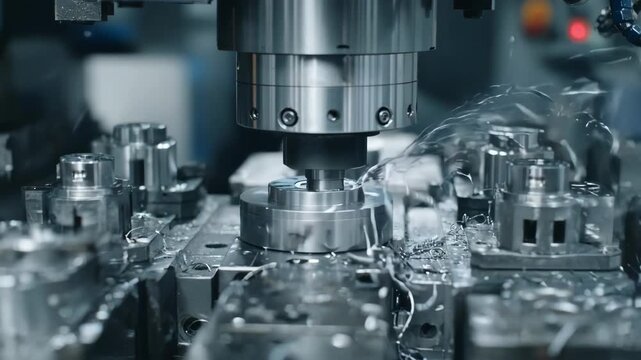 Dynamic medium shot showcasing complex design creation through progressive die stamping revealing detailed metal parts forming in sequence.