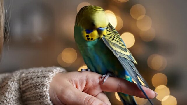 Budgerigar on Hand - A Colorful Companion in Captivity.