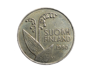 Finland ten penni coin on a white isolated background