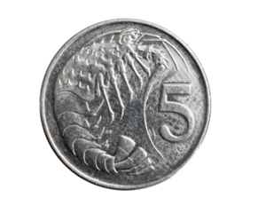 Cayman Islands five cents coin on white isolated background