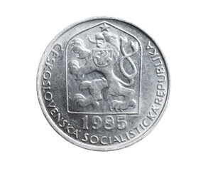 Czechoslovakia ten hellers coin on white isolated background