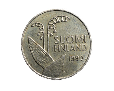 Finland ten penni coin on a white isolated background