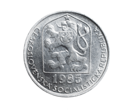 Czechoslovakia ten hellers coin on white isolated background