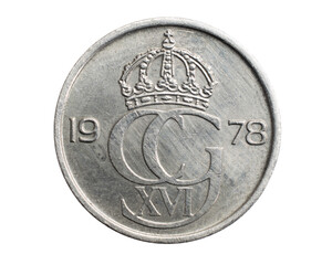 Sweden twenty five ore coin on a white isolated background