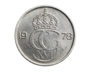 Sweden twenty five ore coin on a white isolated background