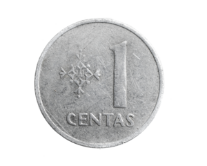 Lithuania one centas coin on a white isolated background