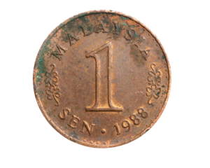 Malaysia one  sen coin on a white isolated background