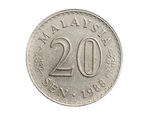 Malaysia twenty sen coin on white isolated background © Krzysztof Bubel