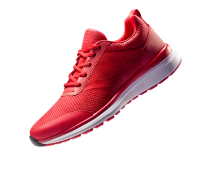 Red running shoe floating isolated on transparent background - Powered by Adobe