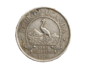 A Uganda coin shilling on a white isolated background
