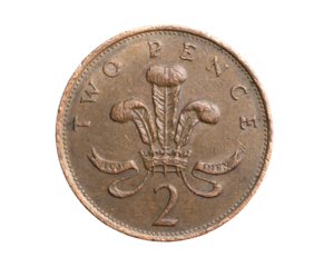 England two pence coin on white isolated background