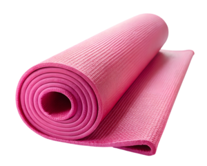 Rolled pink yoga mat isolated on transparent background