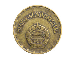 Hungary two forints coin on a white isolated background