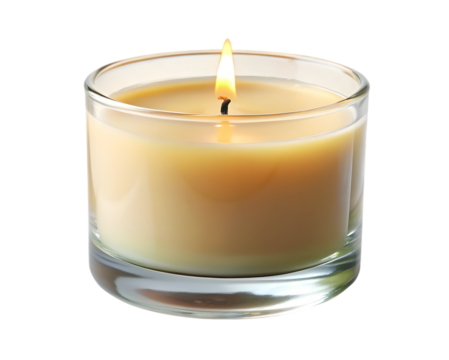 Burning candle in glass isolated on transparent background