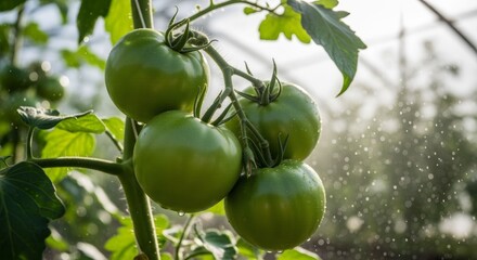 A Close-Up Look at Fresh Green Tomatoes Growing in a Home Garden