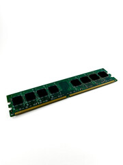 PC RAM Memory Module Side View on White Background, High-Performance Hardware