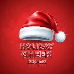 Festive holiday cheer begins now with this cheerful Santa hat on a vibrant red backdrop, perfect for seasonal promotions and joyful celebrations
