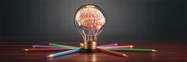 Idea light bulb with colored pencils