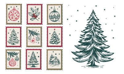 Vintage Christmas Holiday Postage Stamps Collection