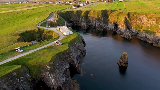 Aerial view of the coast at Malin Beg at the Napoleonic Signal Tower - County Donegal, Ireland