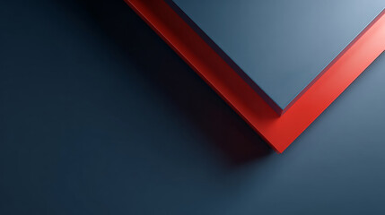 Abstract geometric composition with layered blue and red rectangular panels creating angles and shadows on a dark background