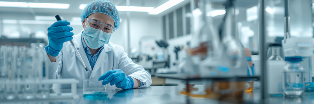 A modern laboratory scientist conducts an analysis or scientific research