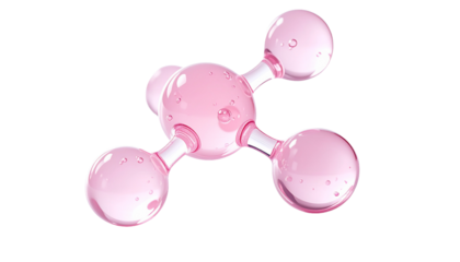 ピンクの美容成分をイメージした分子モデルバブル 3Dレンダリング 分子構造ガラスバブルアート 美容科学イメージ ジェネレーティブAI