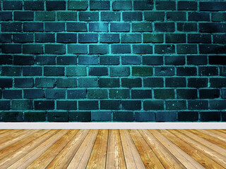 Empty room interior with vintage blue brick wall for background