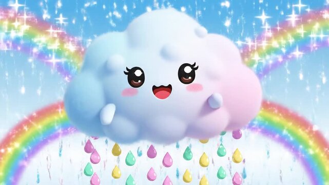 Animated cloud with raindrops in pastel colors