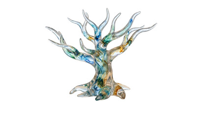 Watercolor crystal tree art with bright translucent branches and roots
