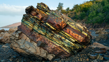 Natural rock formation rich in rare earth minerals with detailed geological textures