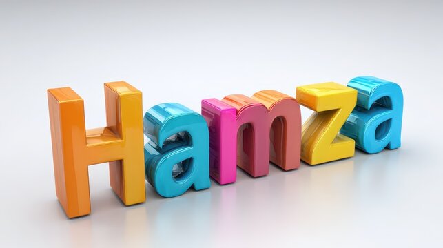 Three-Dimensional Hamza Name Design: Creative Block Concept on a Clean Background