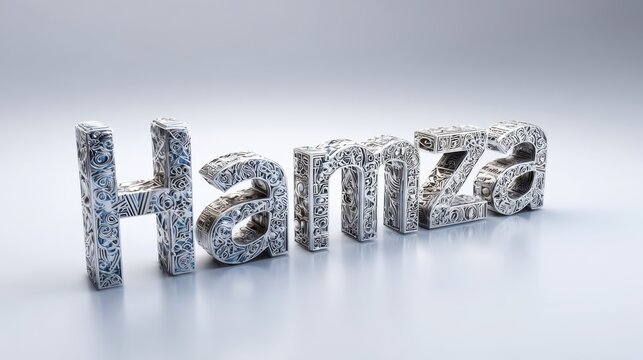 Three-Dimensional Hamza Name Design on a Clean White Canvas