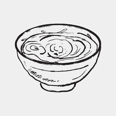 Hand drawn bowl with pasta. Mediterranean meal. Italian traditional dinner. Vector sketch illustration in vintage crayon charcoal style
