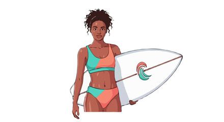Female Surfer Holding Board &ndash; Vector Illustration